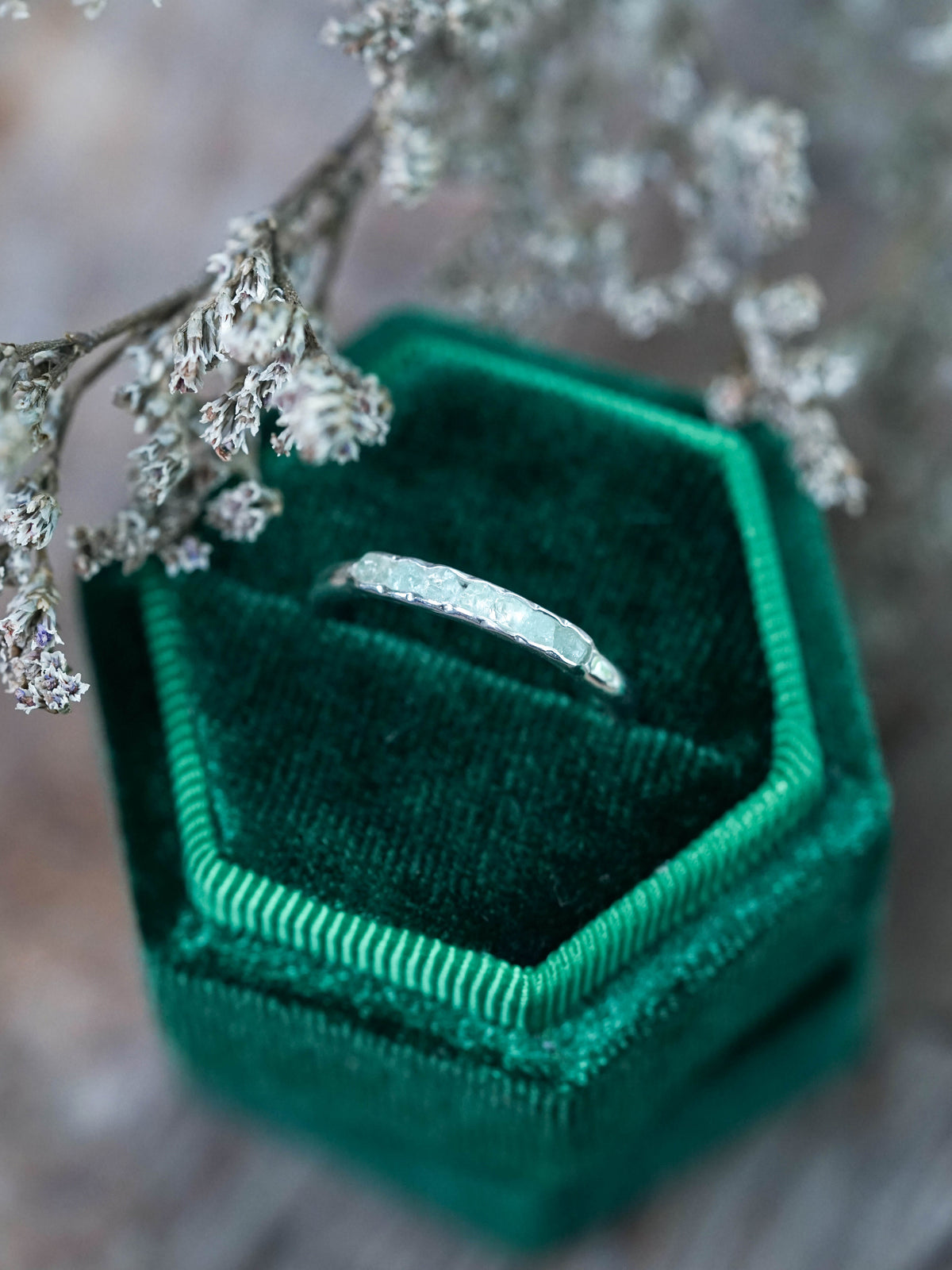 Raw Green Beryl Ring with Hidden Gems