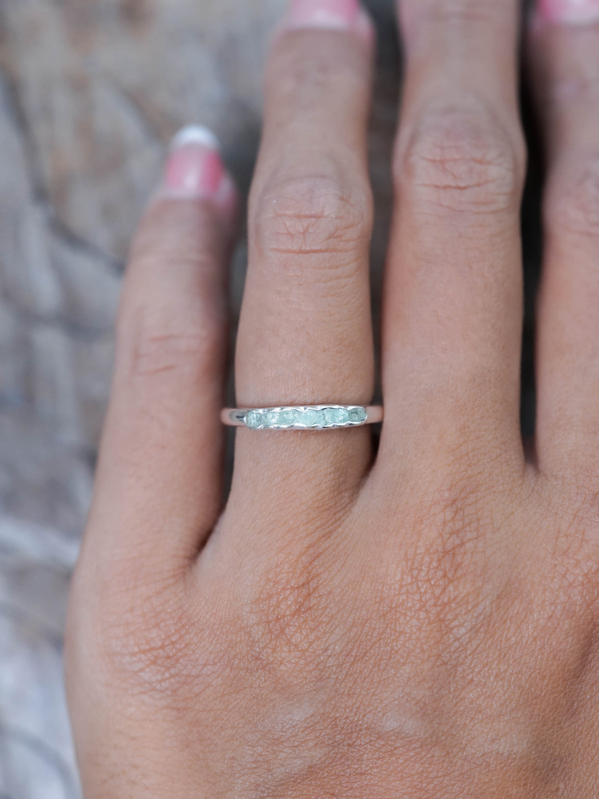 Raw Green Beryl Ring with Hidden Gems