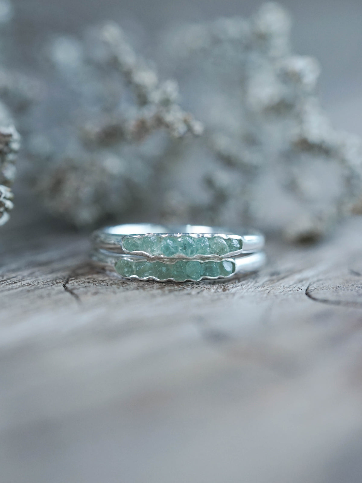 Raw Green Beryl Ring with Hidden Gems