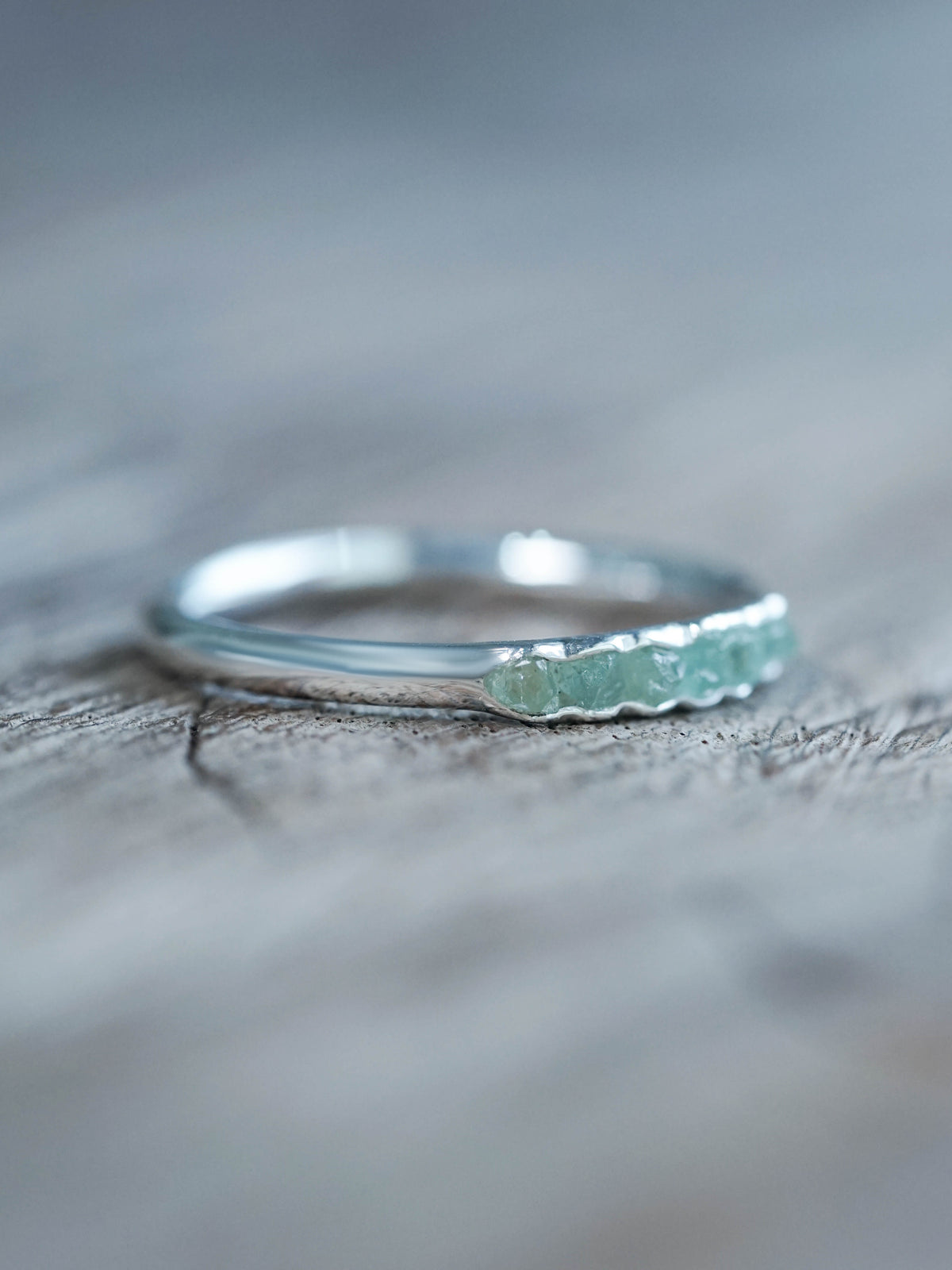 Raw Green Beryl Ring with Hidden Gems