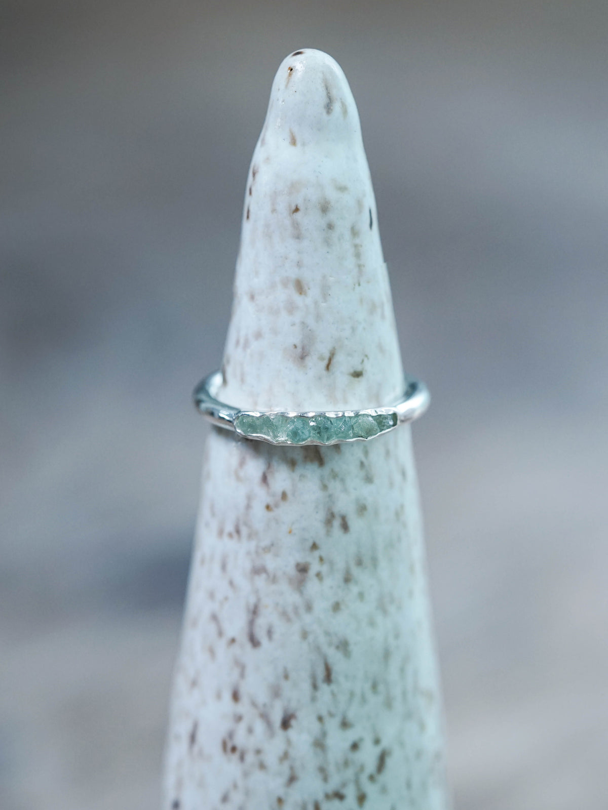 Raw Green Beryl Ring with Hidden Gems