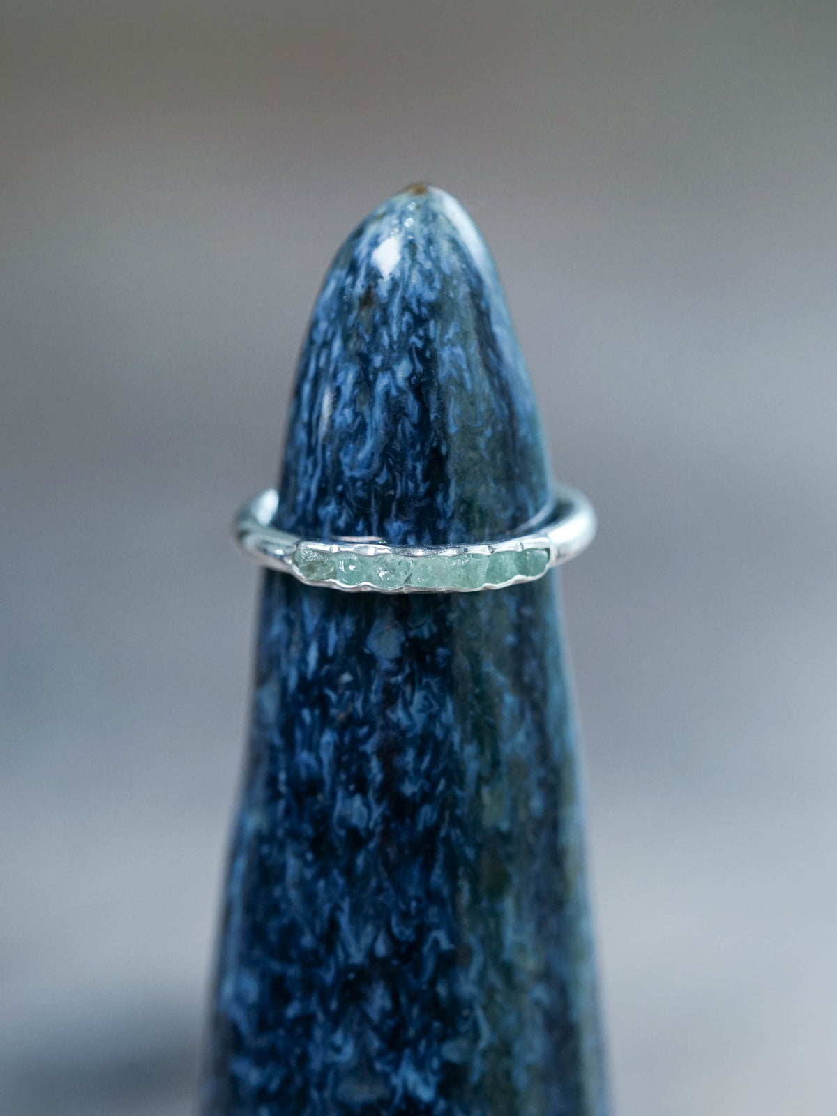 Raw Green Beryl Ring with Hidden Gems