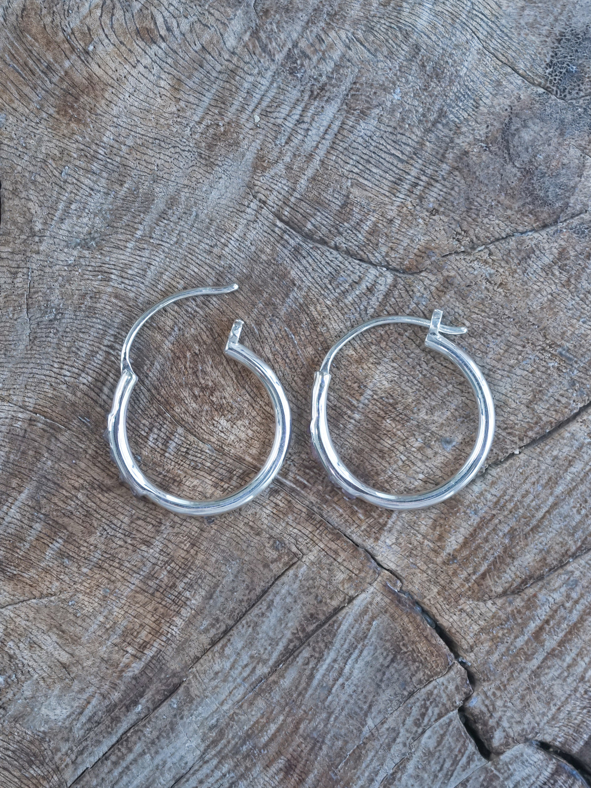 Raw Borneo Red Sapphire Hoop Earrings in sterling silver