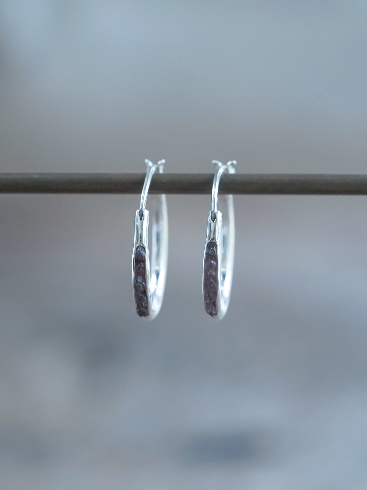 Raw Borneo Sapphire Hoop Earrings in recycled sterling silver