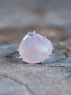 Raw Rose Quartz Ring in Silver