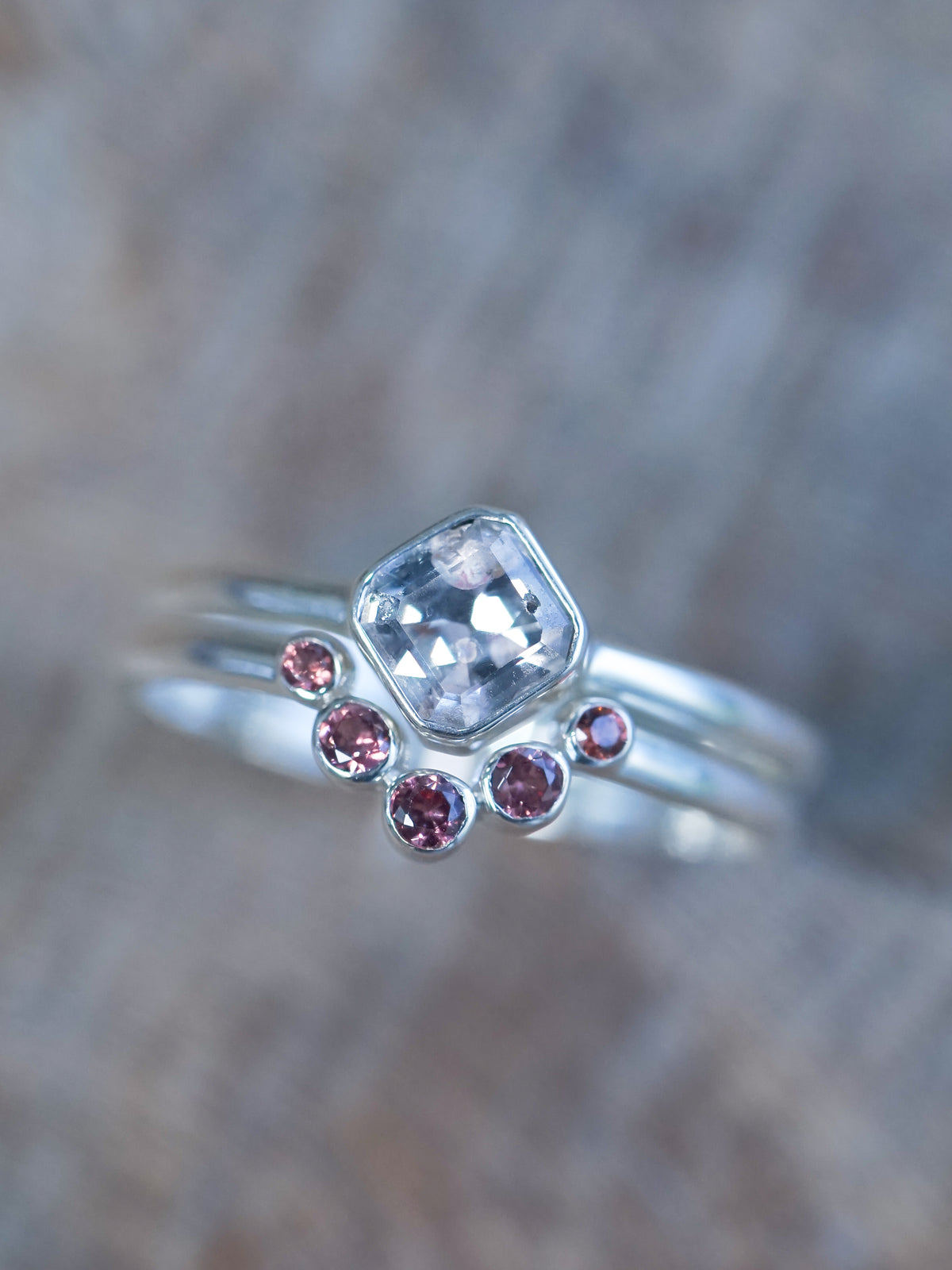 Ready to Ship | Montana Sapphire and Spinel Ring Set in recycled sterling silver