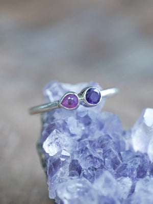 Ready to Ship Pink Sapphire and Amethyst Ring in Silver