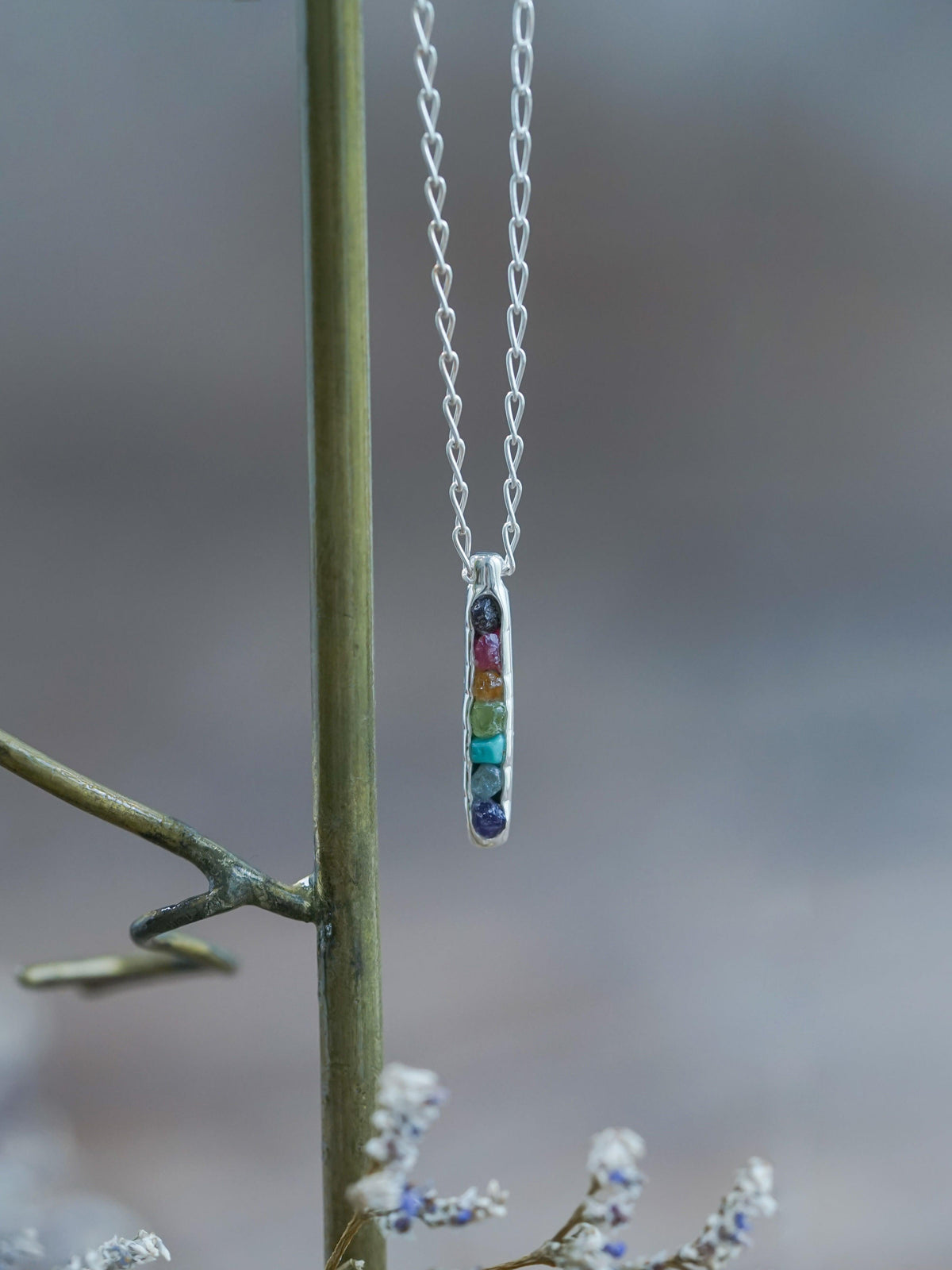 Ready to Ship Rainbow Necklace with Hidden Gems in recycled sterling silver from Pride Jewelry Collection