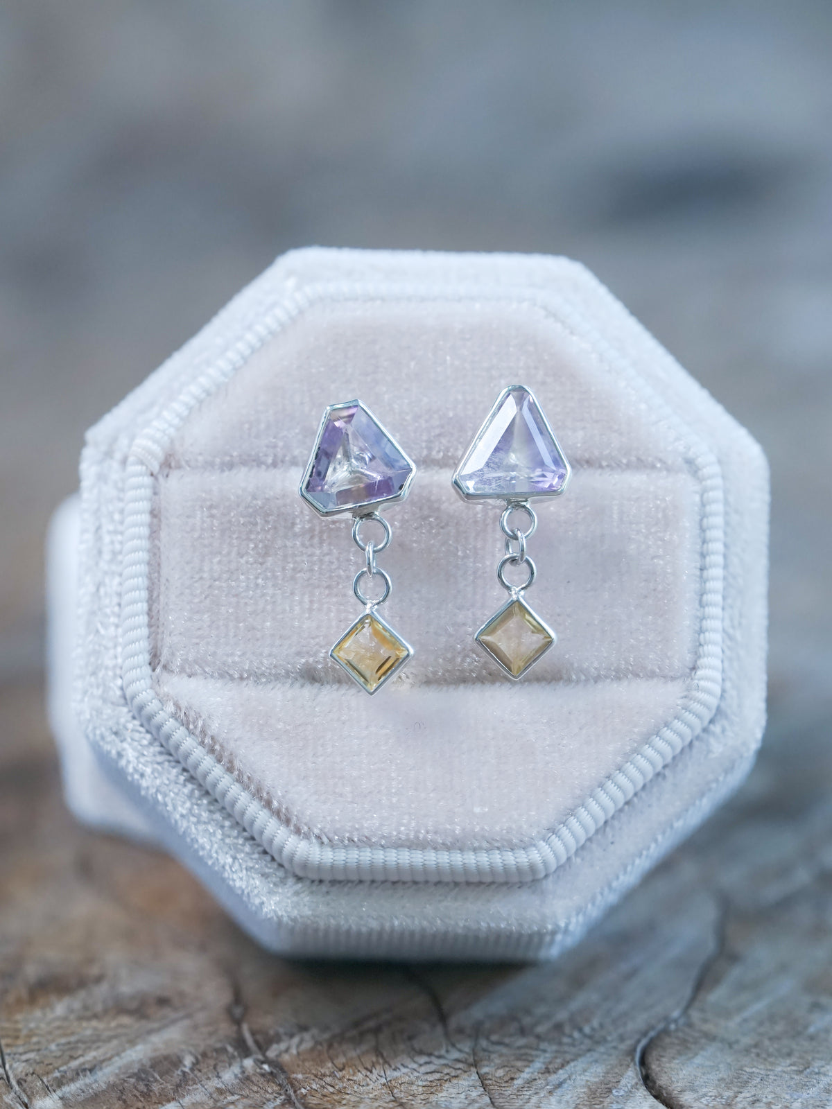 Ready to ship Ametrine Stud Earrings in recycled sterling silver