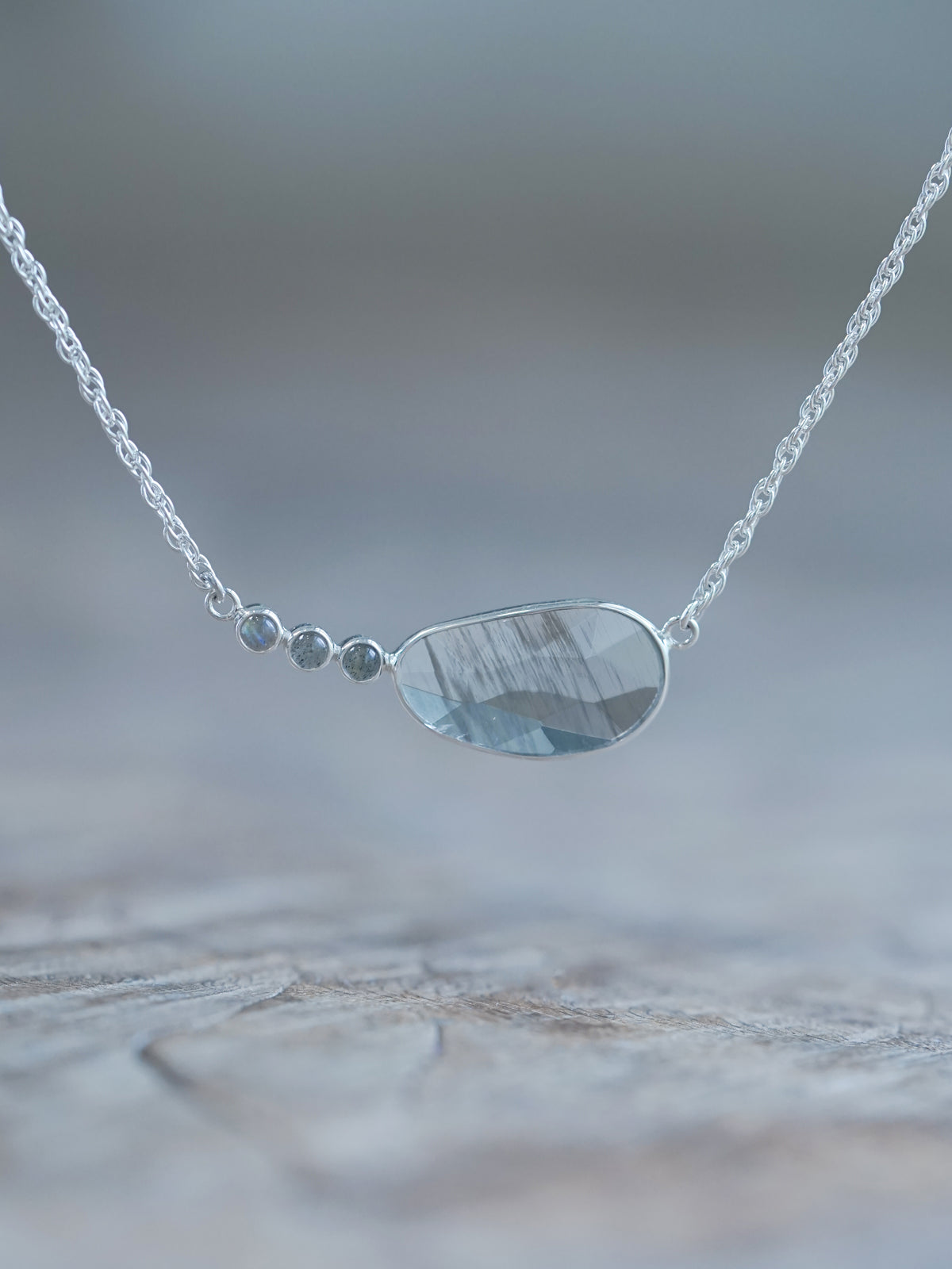 Ready to ship Aquamarine and Labradorite Necklace in sterling silver