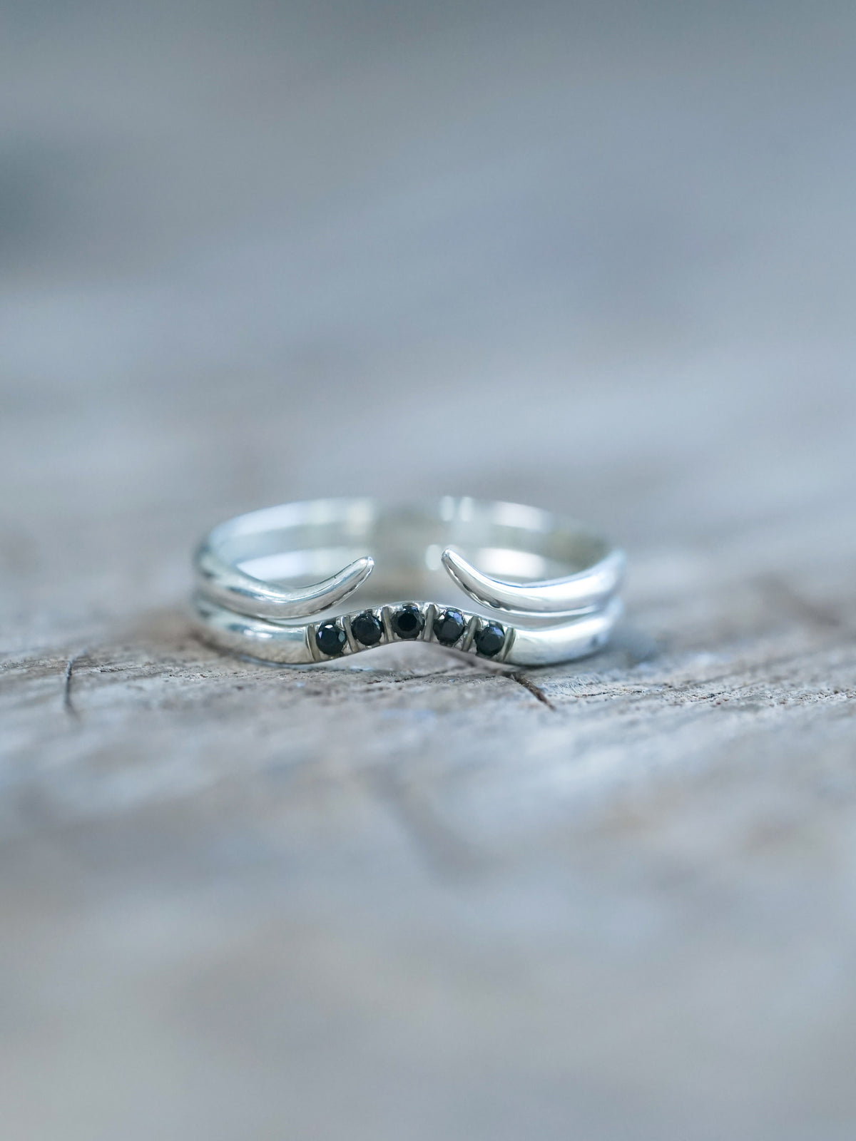 Ready to ship Black Spinel Nesting Ring in recycled sterling silver