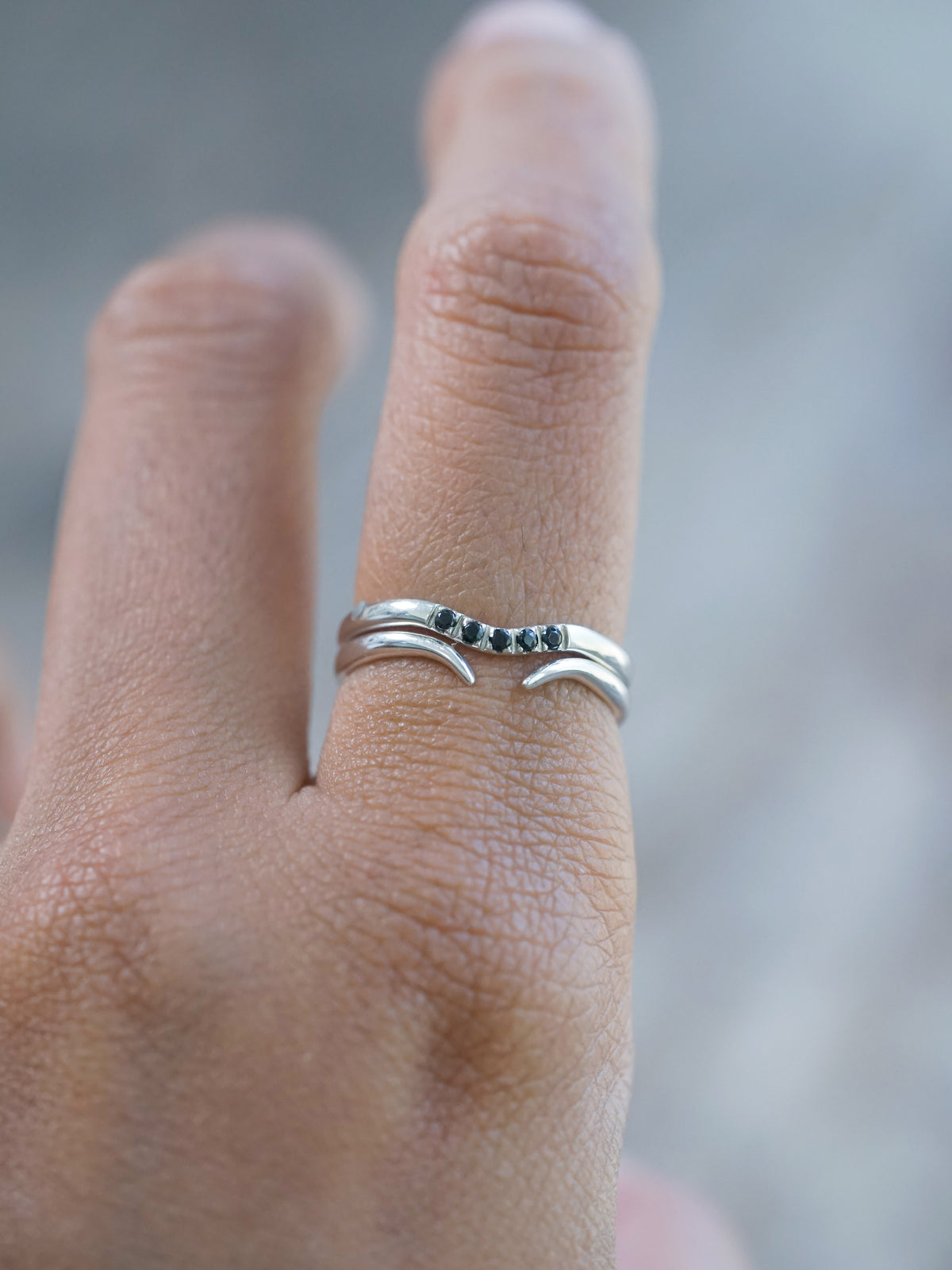 Ready to ship Black Spinel Nesting Ring in sterling silver
