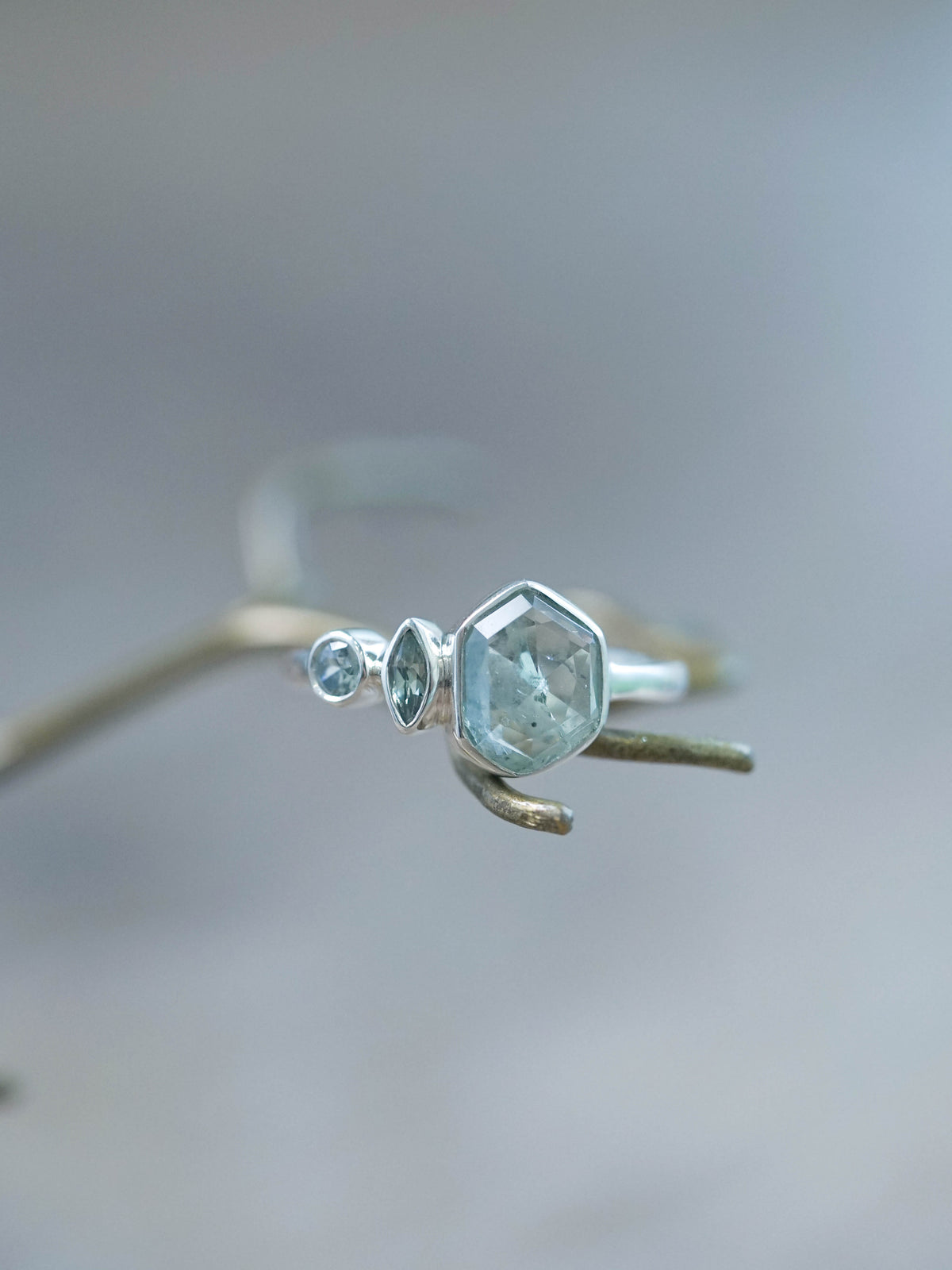 Ready to ship Green Montana Sapphire Ring in recycled sterling silver