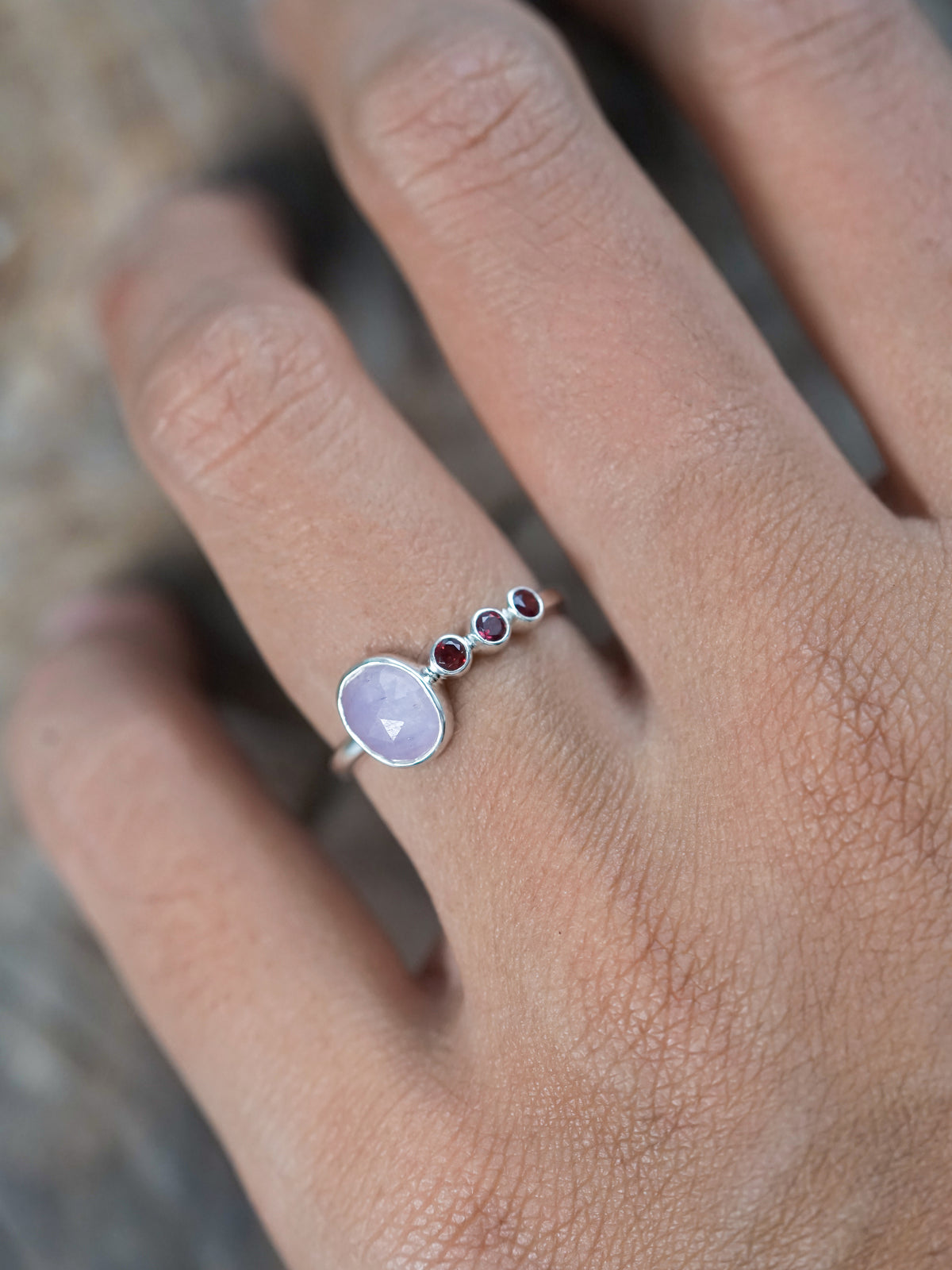 Ready to ship Rose Cut Sapphire and Garnet Ring