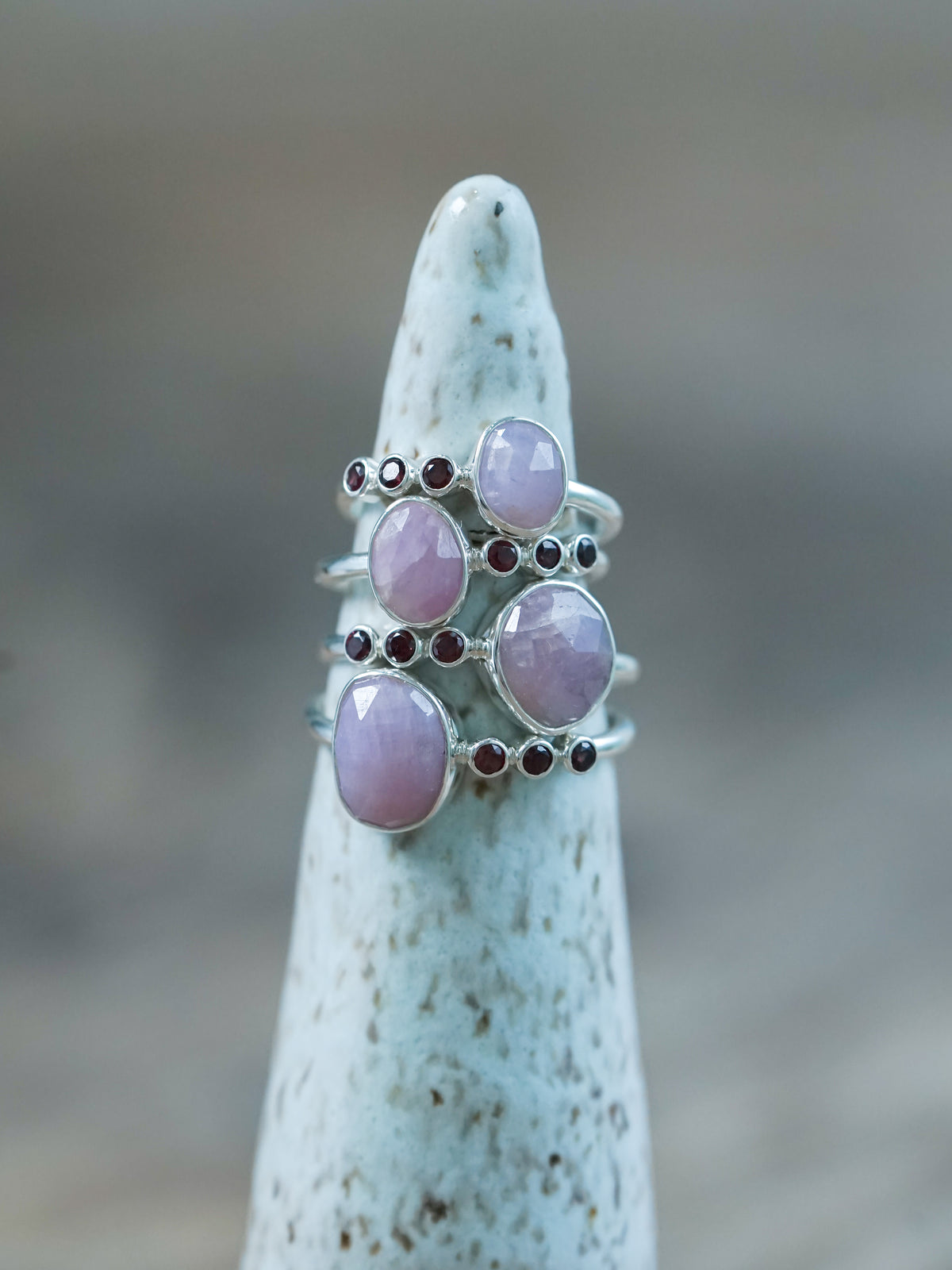 Ready to ship Rose Cut Sapphire and Garnet Rings in sterling silver