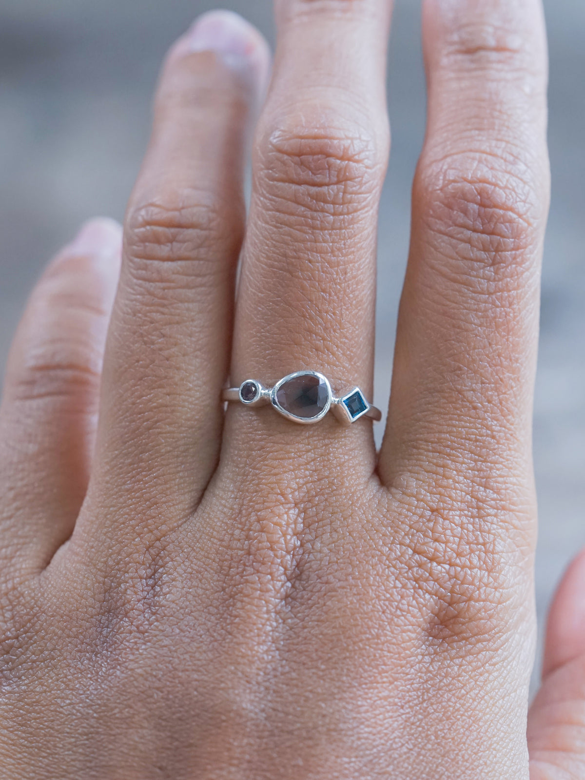 Ready to ship Rose Cut Tourmaline, Garnet, and Blue Topaz Ring