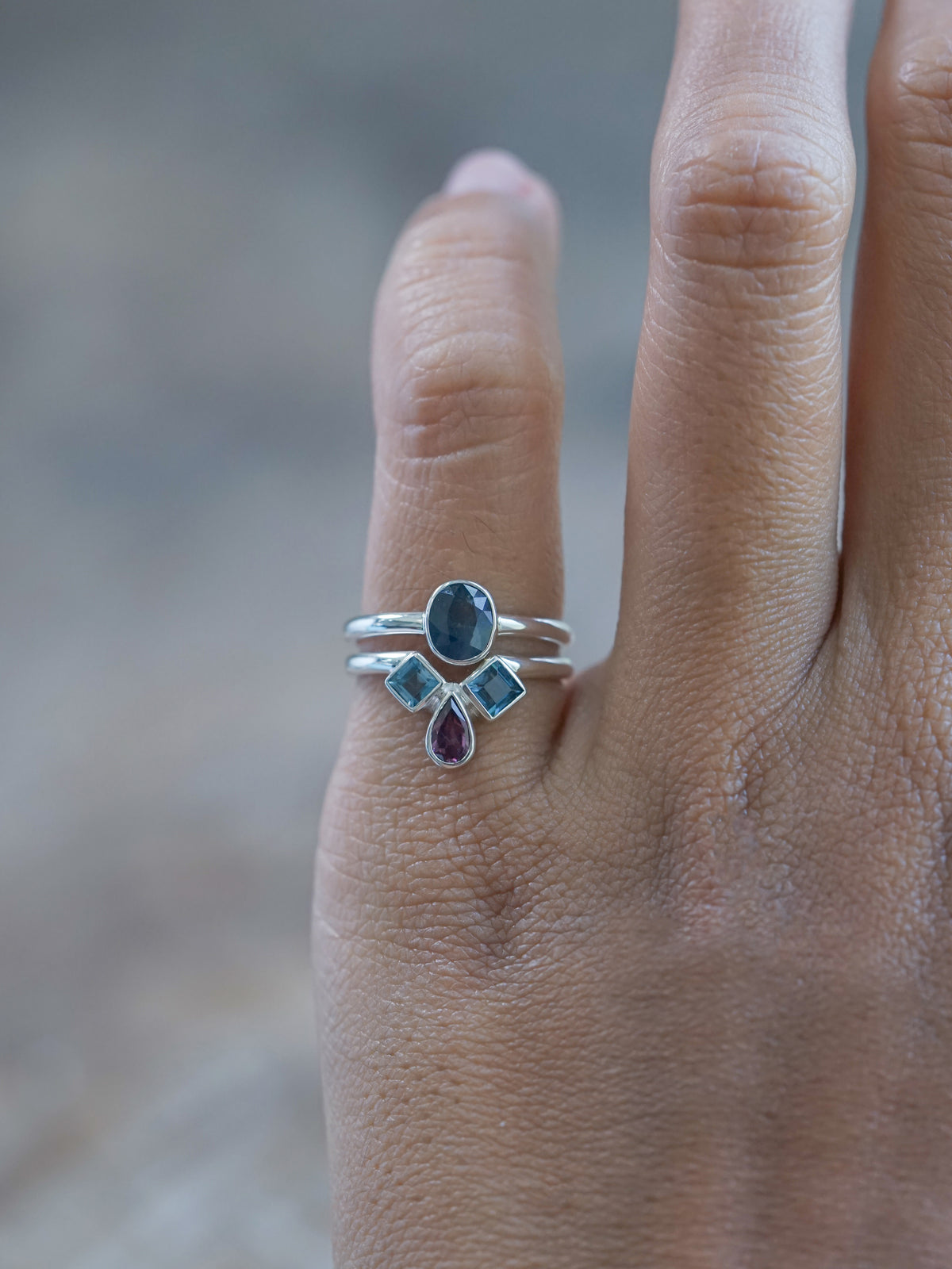 Ready to ship Sapphire, Topaz and Garnet Ring Set in sterling silver