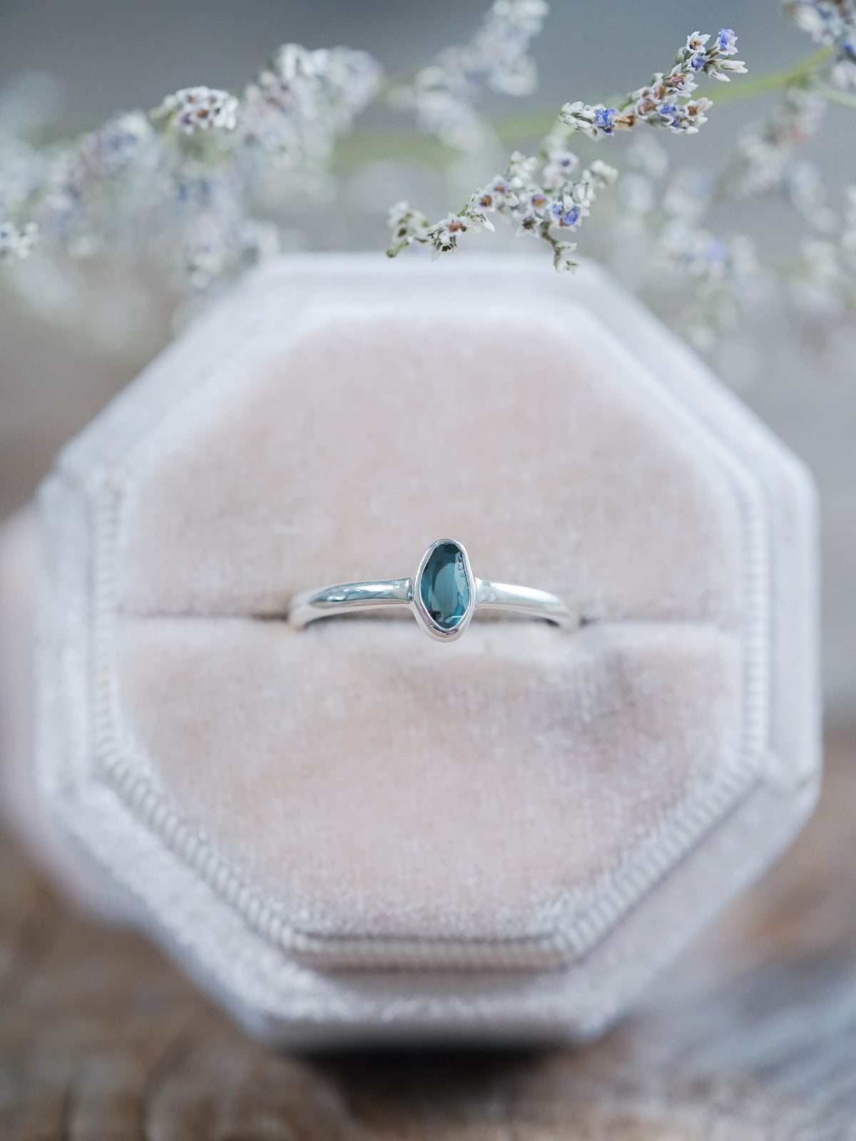 Recycled Sterling Silver Blue Diamond Slice Ring