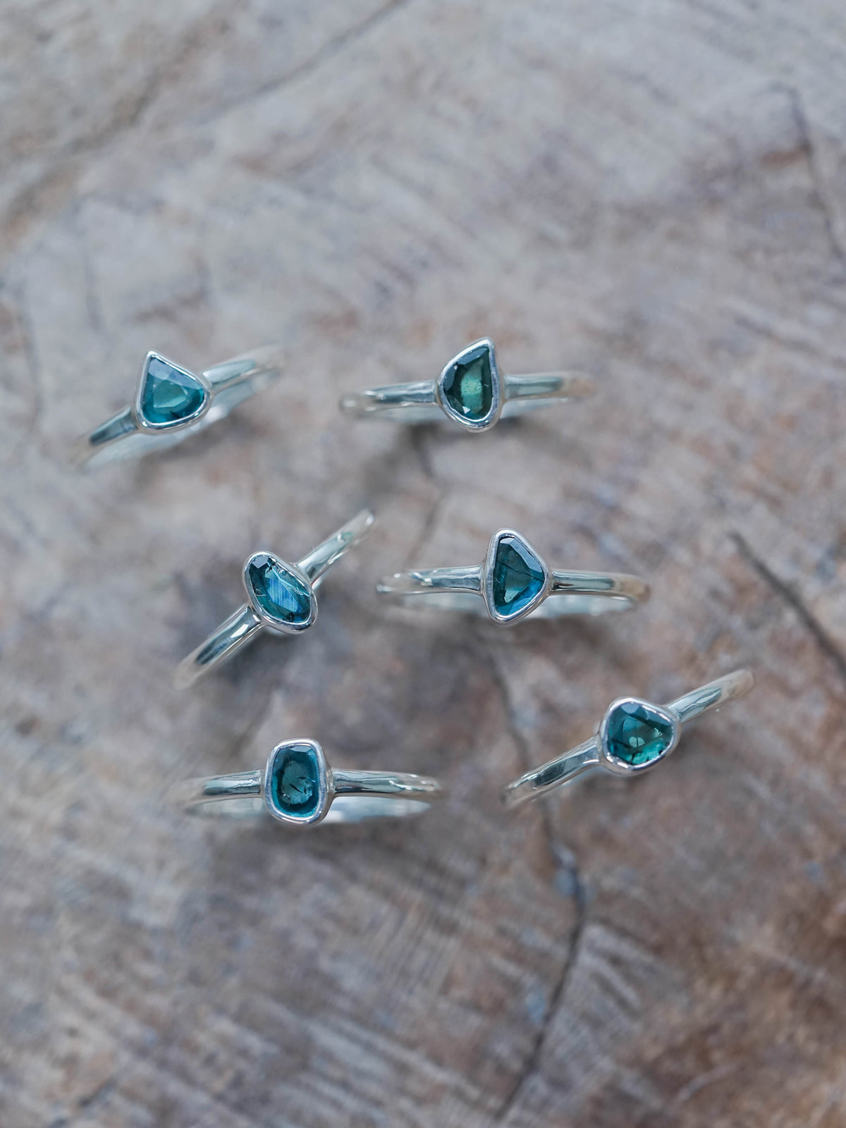 Recycled Sterling Silver Blue Diamond Slice Rings