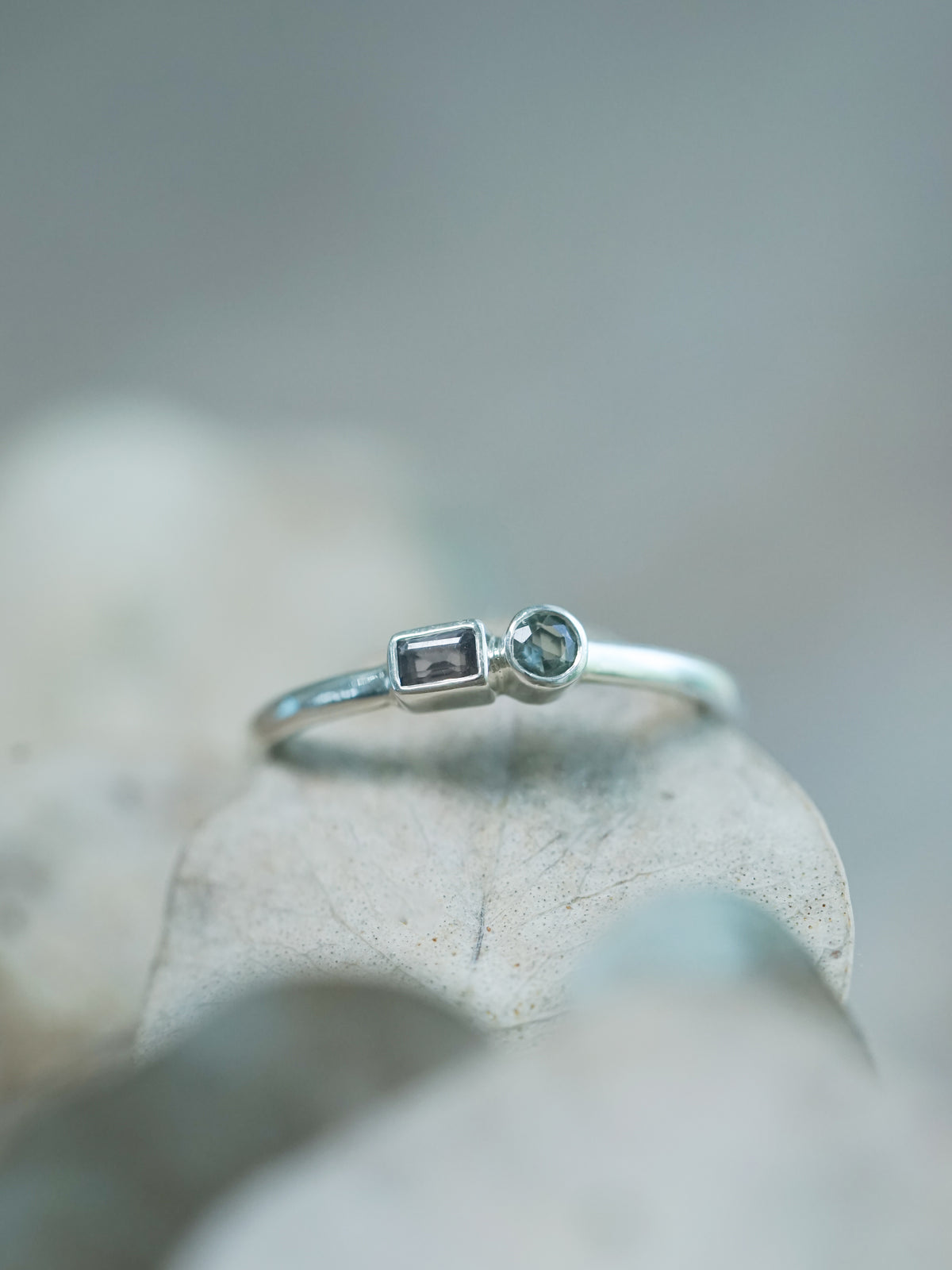 Recycled Sterling Silver Double Sapphire Ring