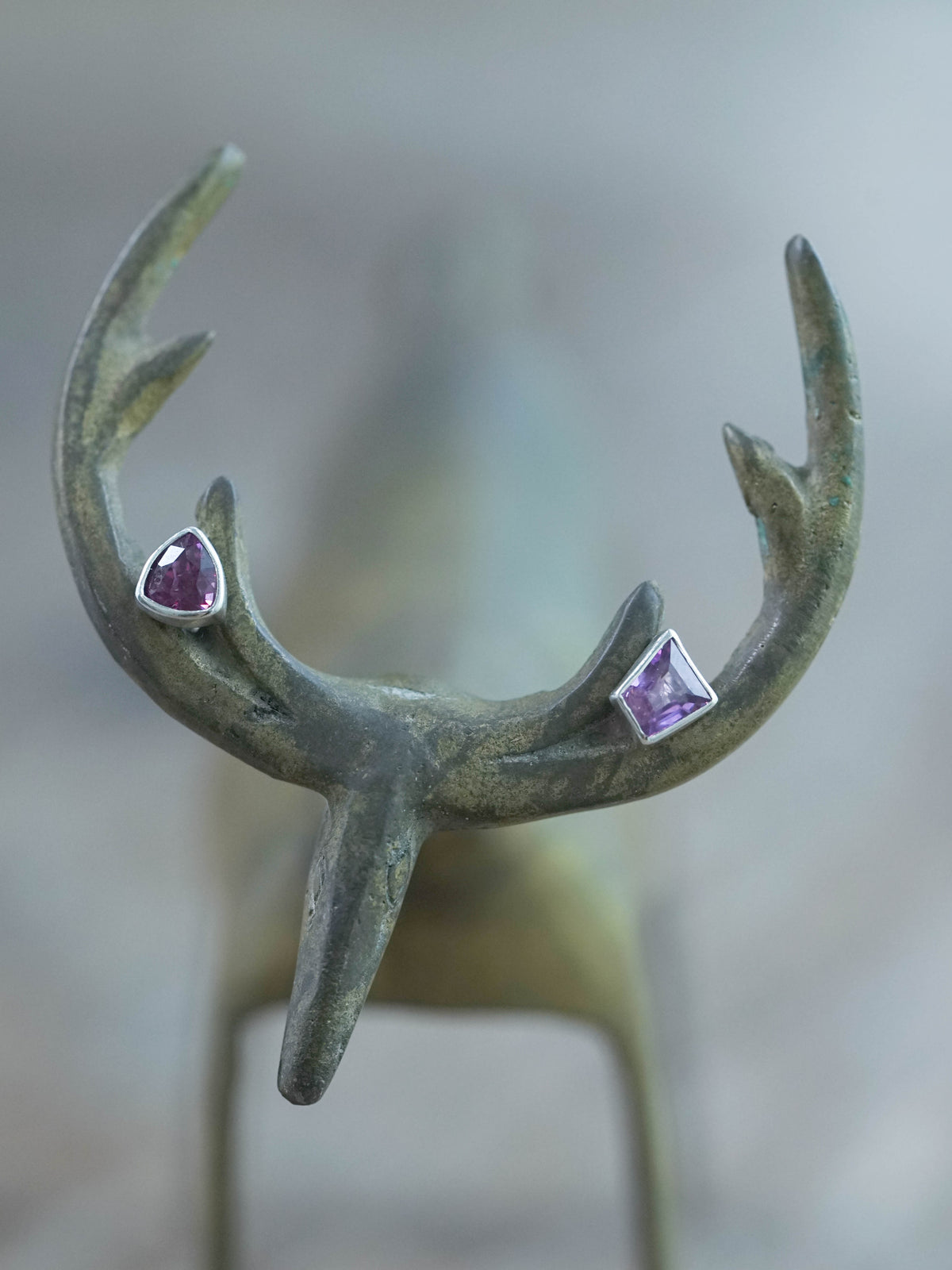 Recycled Sterling Silver Mismatched Ruby Stud Earrings