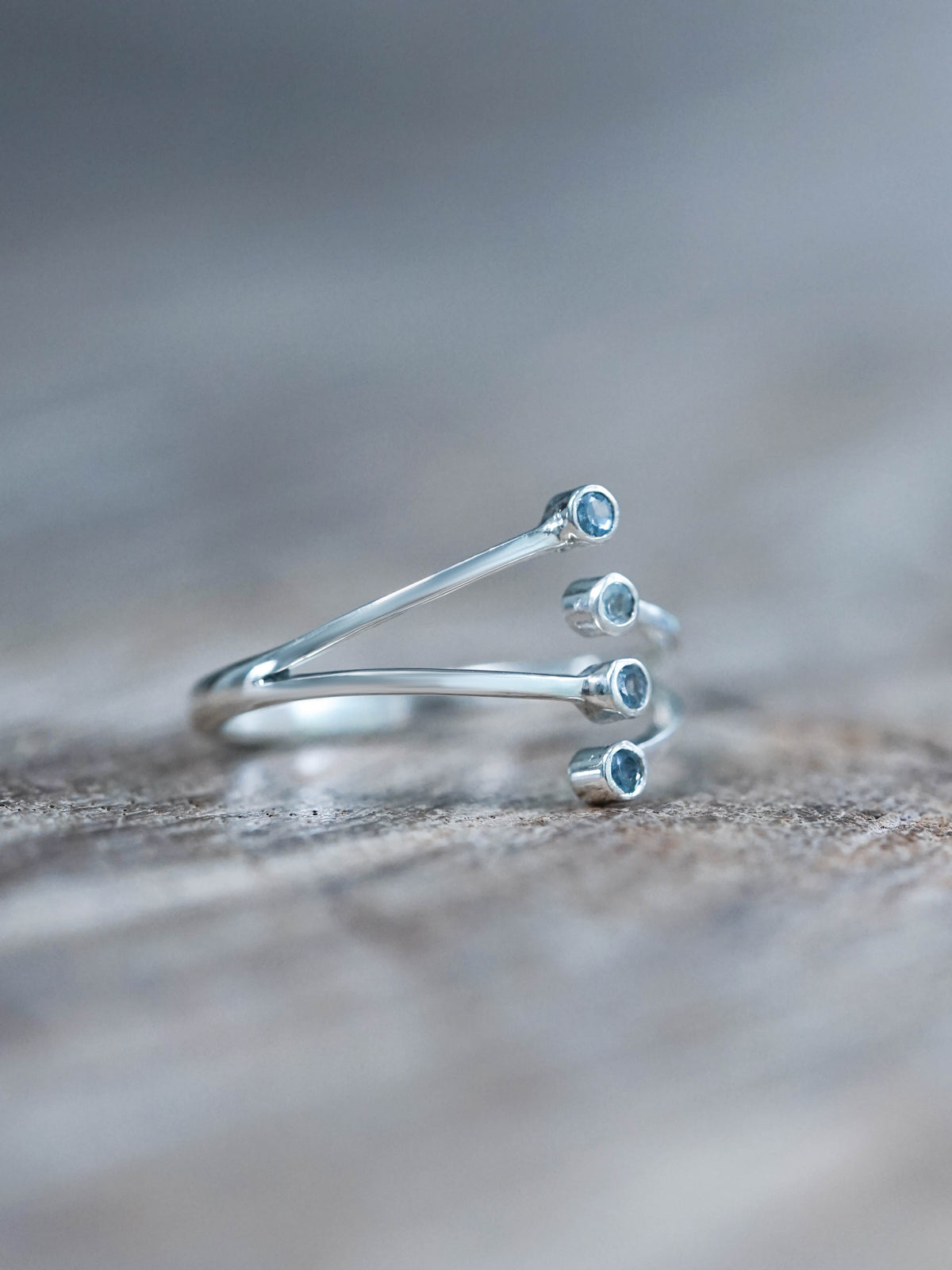 Recycled Sterling Silver Open Hug Aquamarine Band