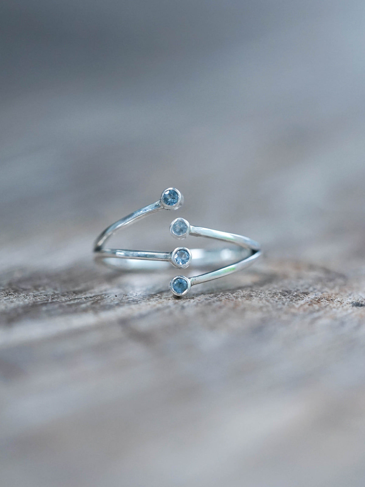 Recycled Sterling Silver Open Hug Aquamarine Band Ring