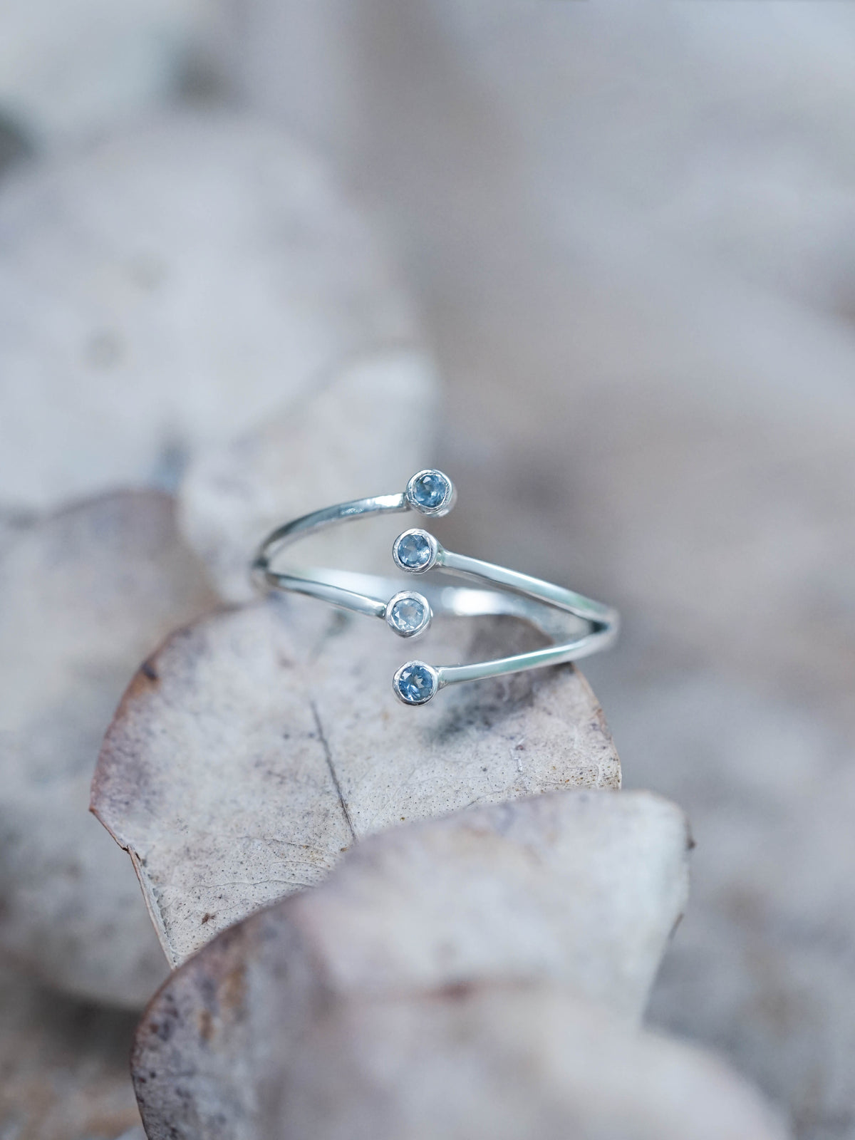 Recycled Sterling Silver Open Hug Aquamarine Ring
