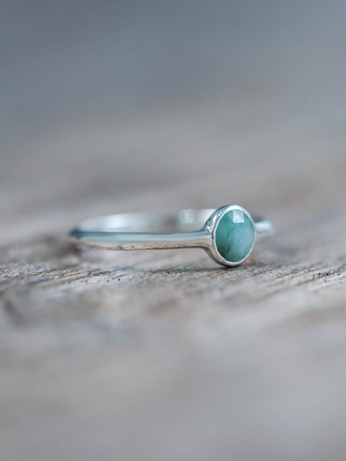 Recycled Sterling Silver Rose Cut Emerald Ring