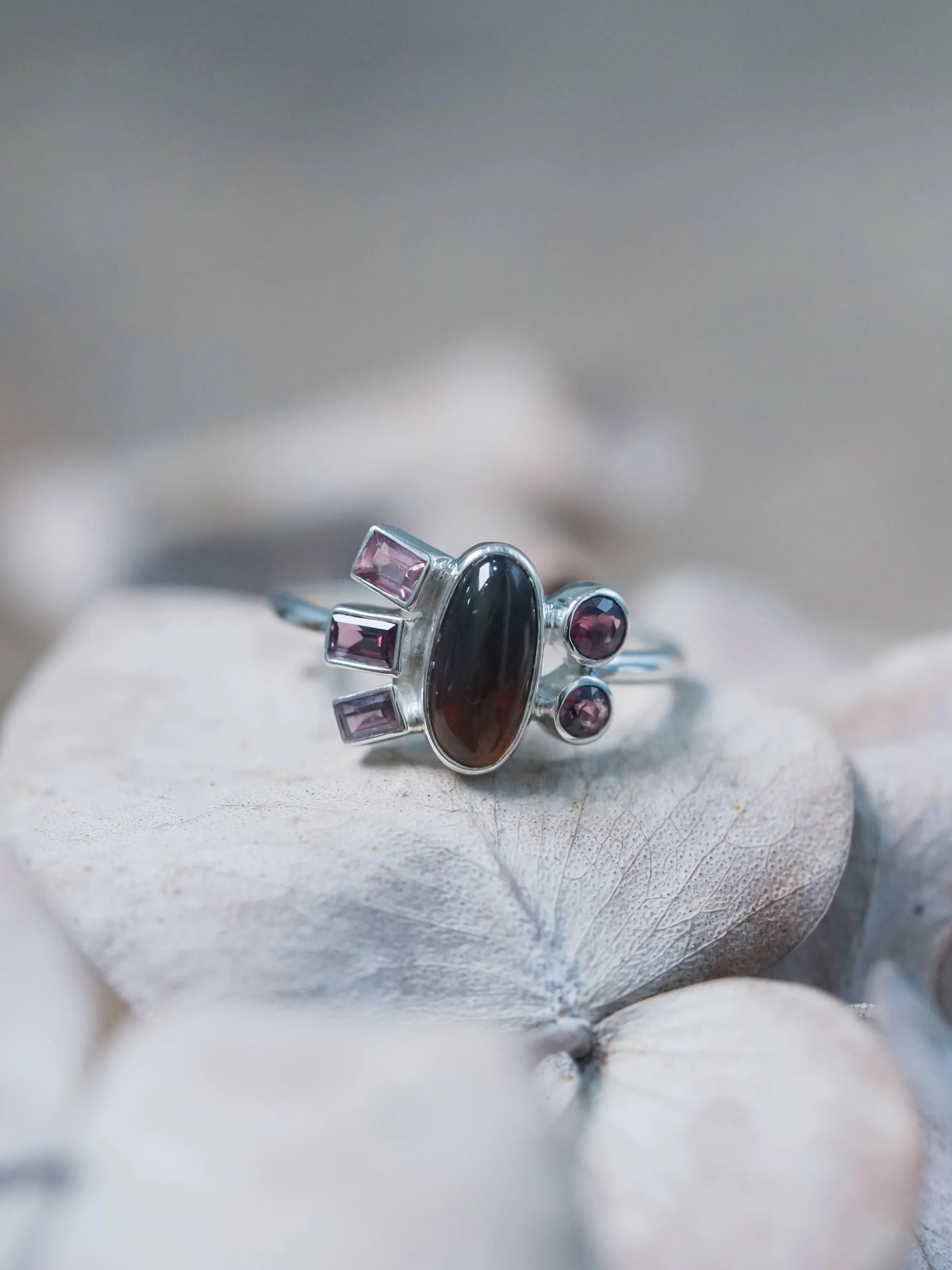 Recycled Sterling Silver Tea Opal and Sapphire Ring