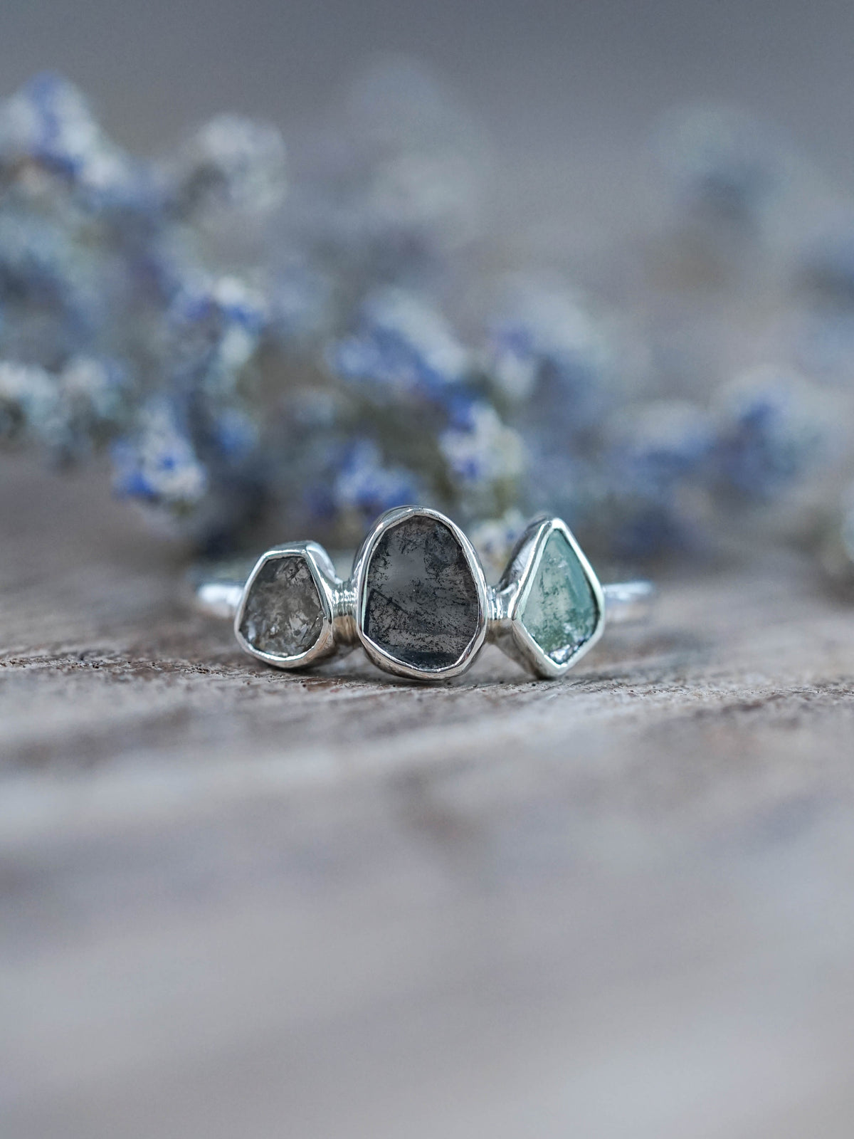 Recycled Sterling Silver Three Diamond Slice Ring