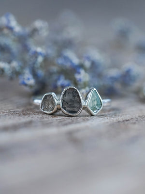 Recycled Sterling Silver Three Diamond Slice Ring