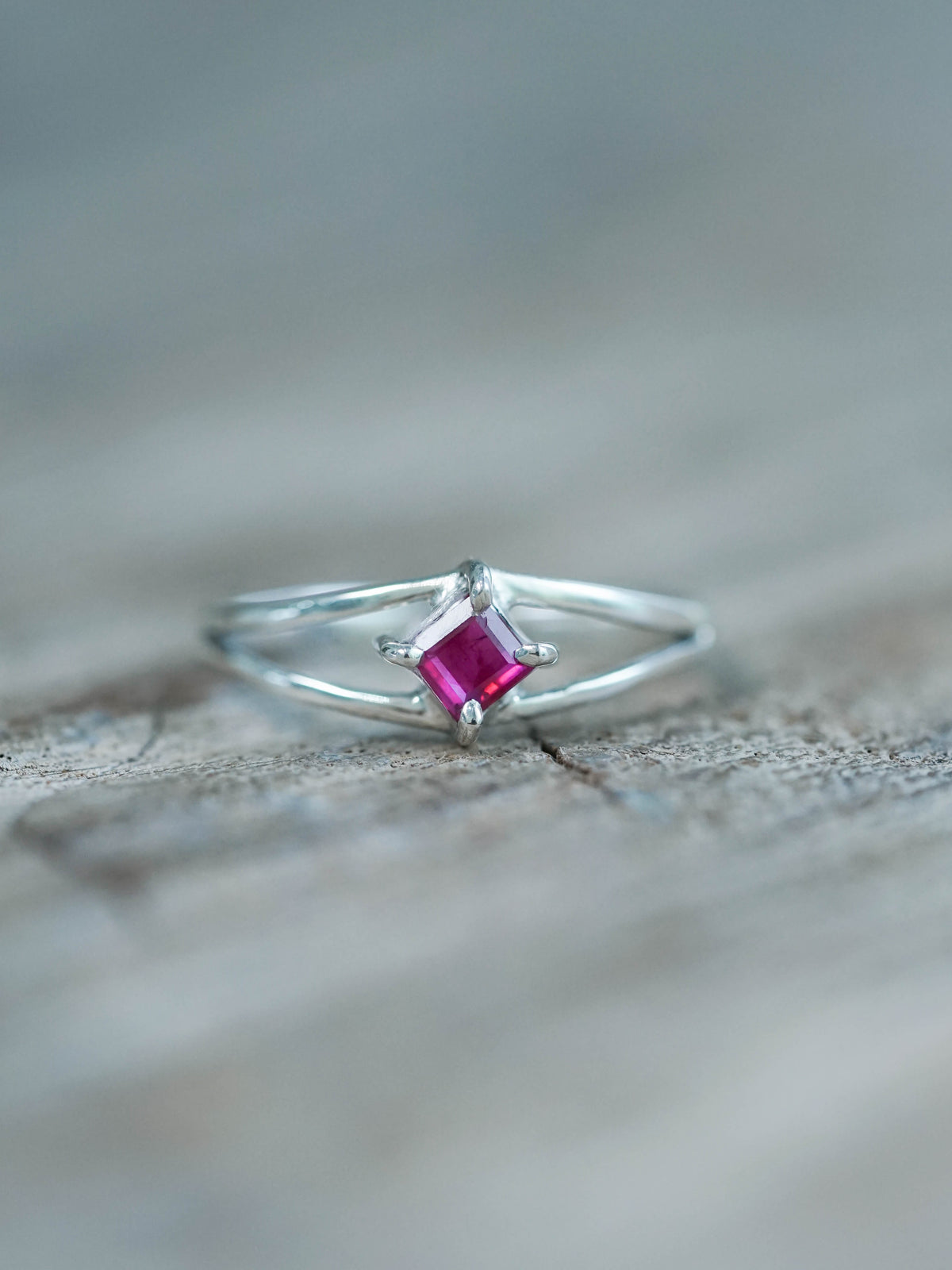 Recycled Sterling Silver Vintage Square Ruby Ring