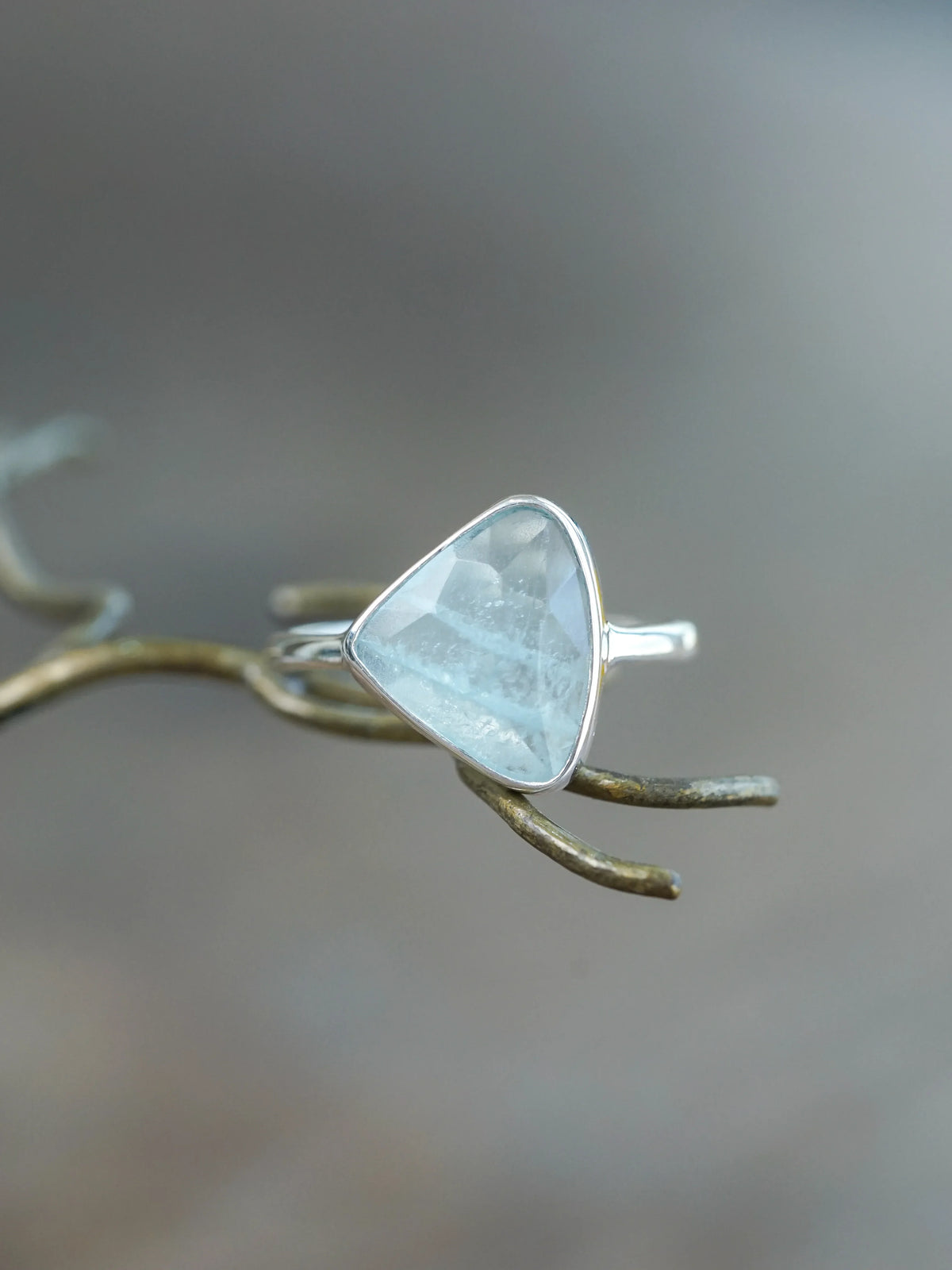 Sterling Silver Rose Cut Aquamarine Ring for women