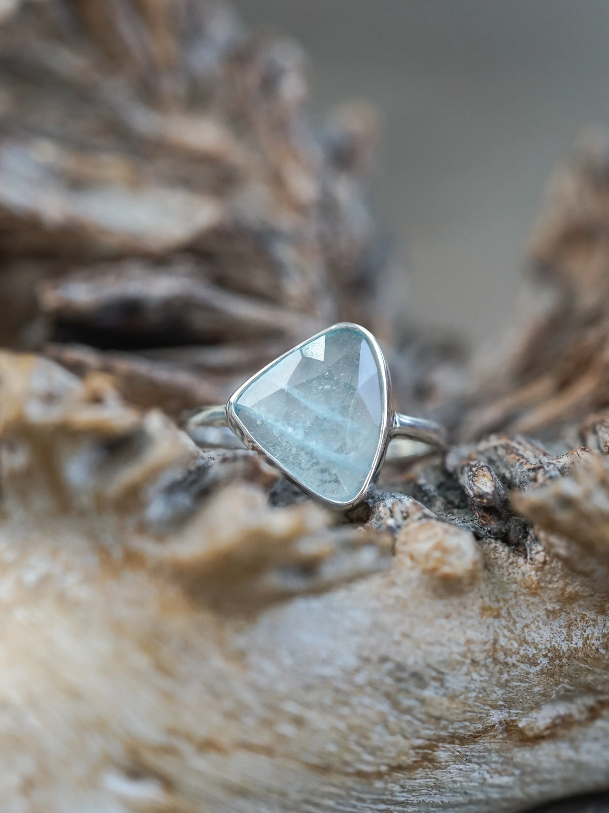 Rose Cut Aquamarine Ring in Silver for women