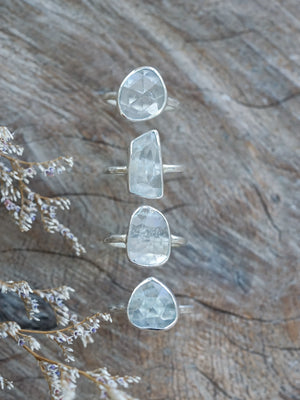 Silver Rose Cut Aquamarine Rings for women