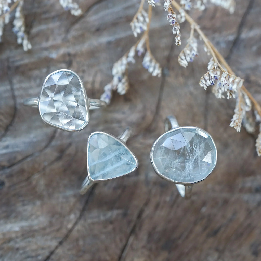 Rose Cut Aquamarine Ring in Sterling Silver for women