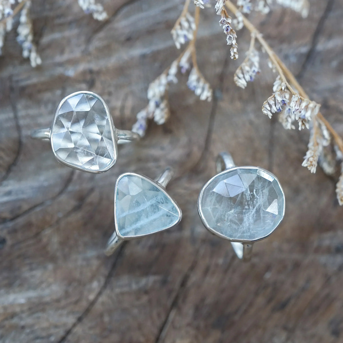 Rose Cut Aquamarine Ring in Sterling Silver for women