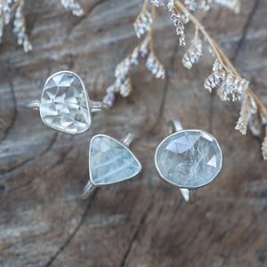 Rose Cut Aquamarine Ring in Sterling Silver for women