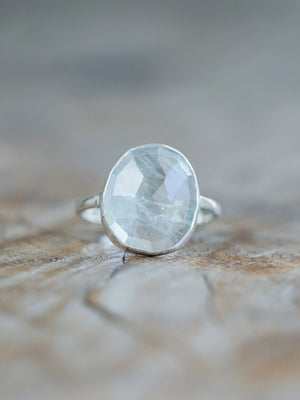 Woman Sterling Silver Rose Cut Aquamarine Ring
