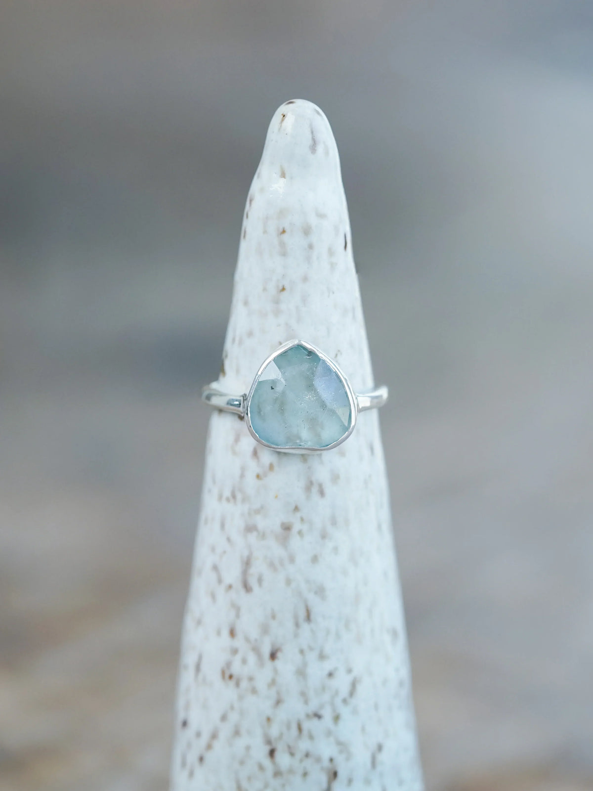 Sterling Silver Rose Cut Aquamarine Ring for woman