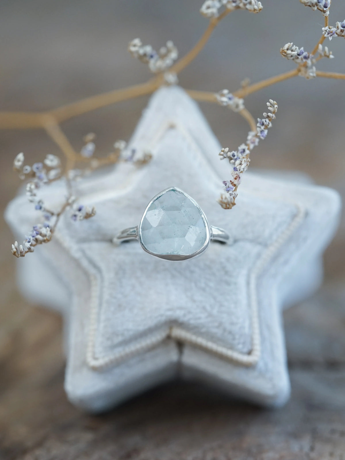 Sterling Silver Rose Cut Aquamarine Rings for women