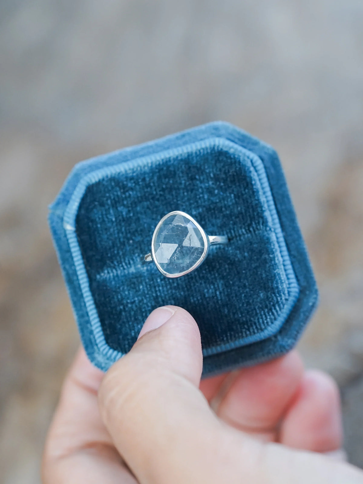 Rose Cut Aquamarine Ring in Silver