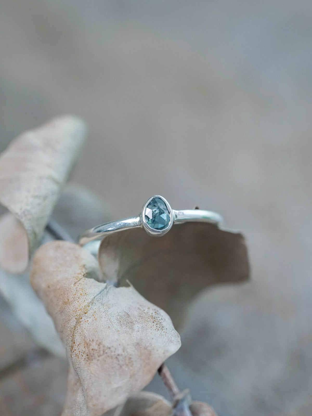 Rose Cut Blue Diamond Ring in Silver