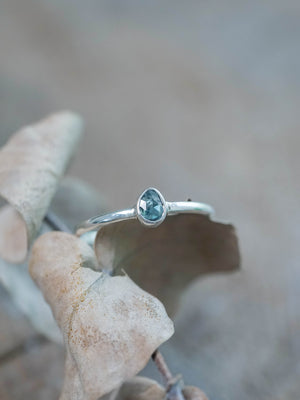 Rose Cut Blue Diamond Ring in Silver