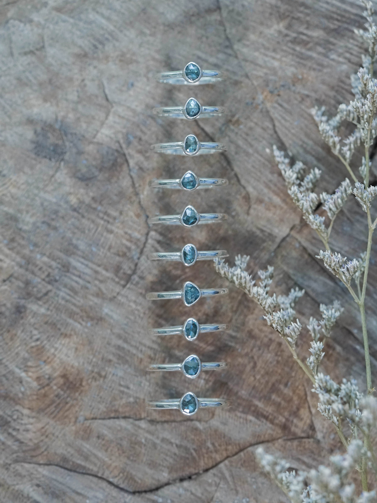 Rose Cut Blue Diamond Ring in Silver
