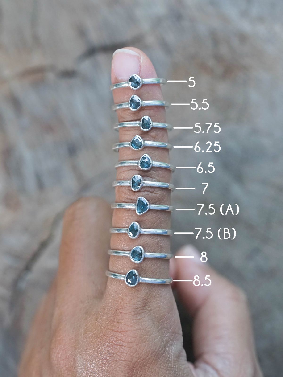 Rose Cut Blue Diamond Ring in Silver