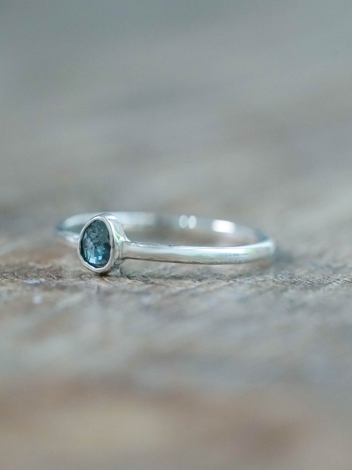 Rose Cut Blue Diamond Ring in Silver