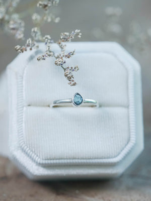 Rose Cut Blue Diamond Ring in Silver