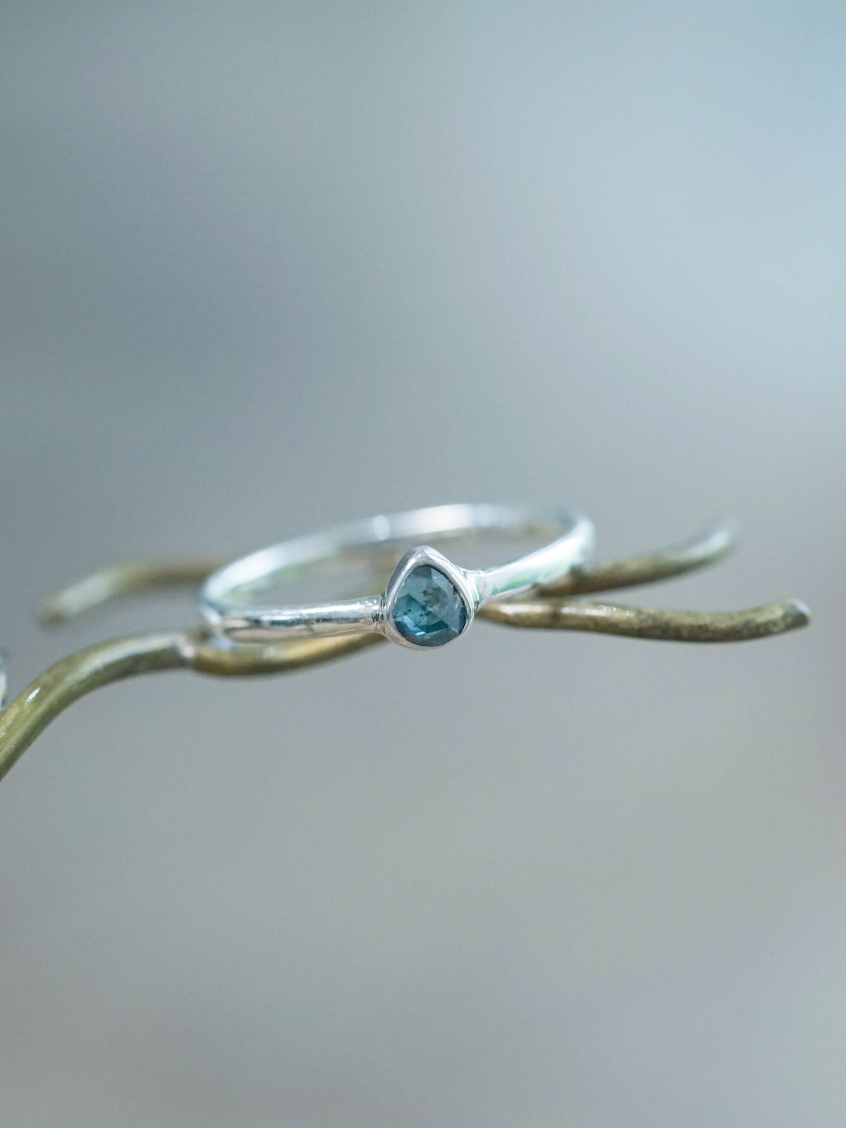 Rose Cut Blue Diamond Ring in Silver
